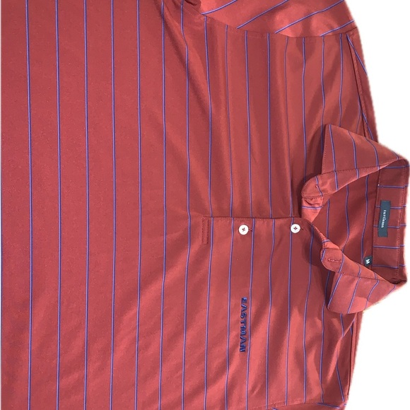 Turtleson Red Blue Striped Wicking Stretch Golf Collar Polo Shirt Medium - Picture 3 of 7